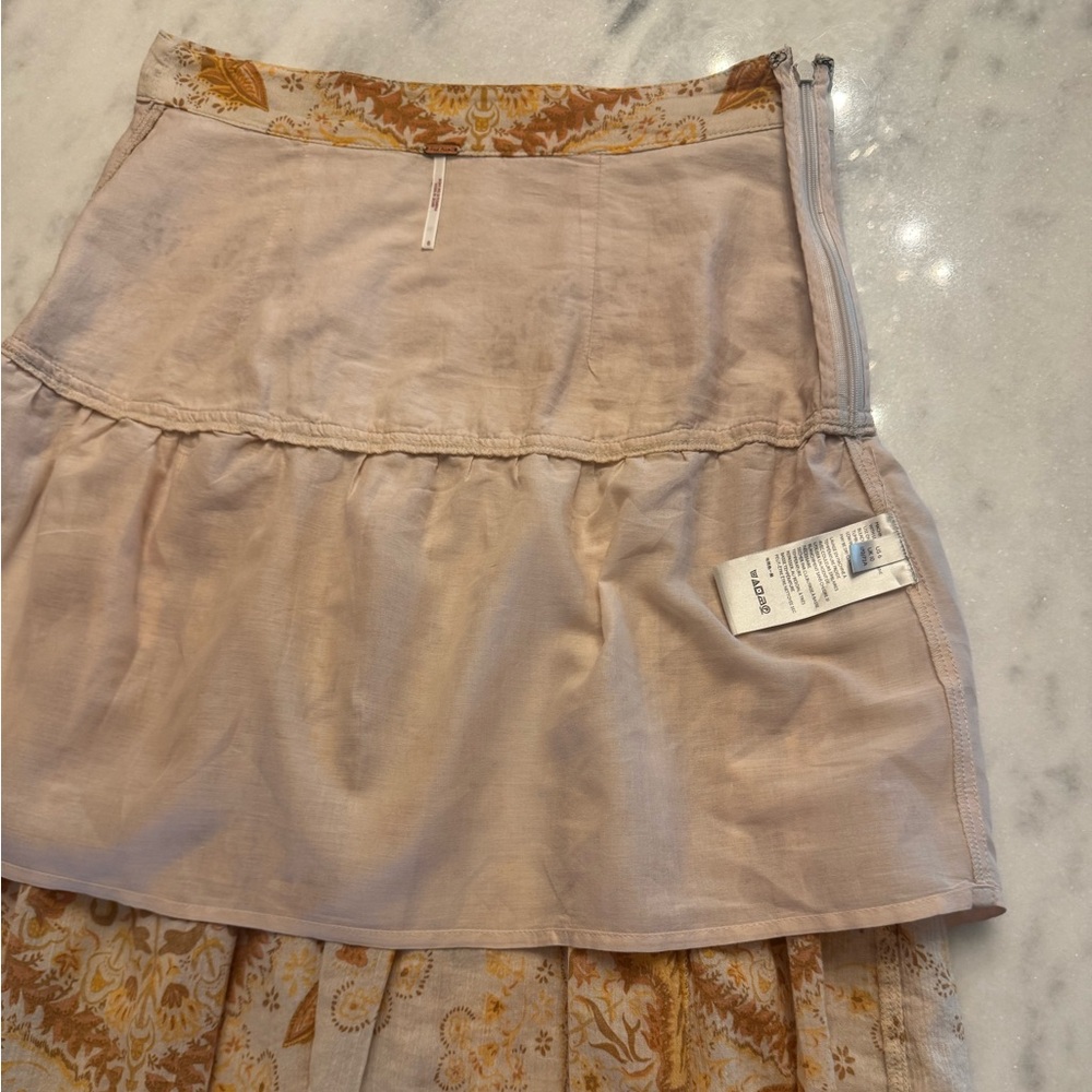 Free People Farrah Drop Waist Maxi Skirt Printed Tiered Ivory Combo Size 6 - Picture 12 of 16